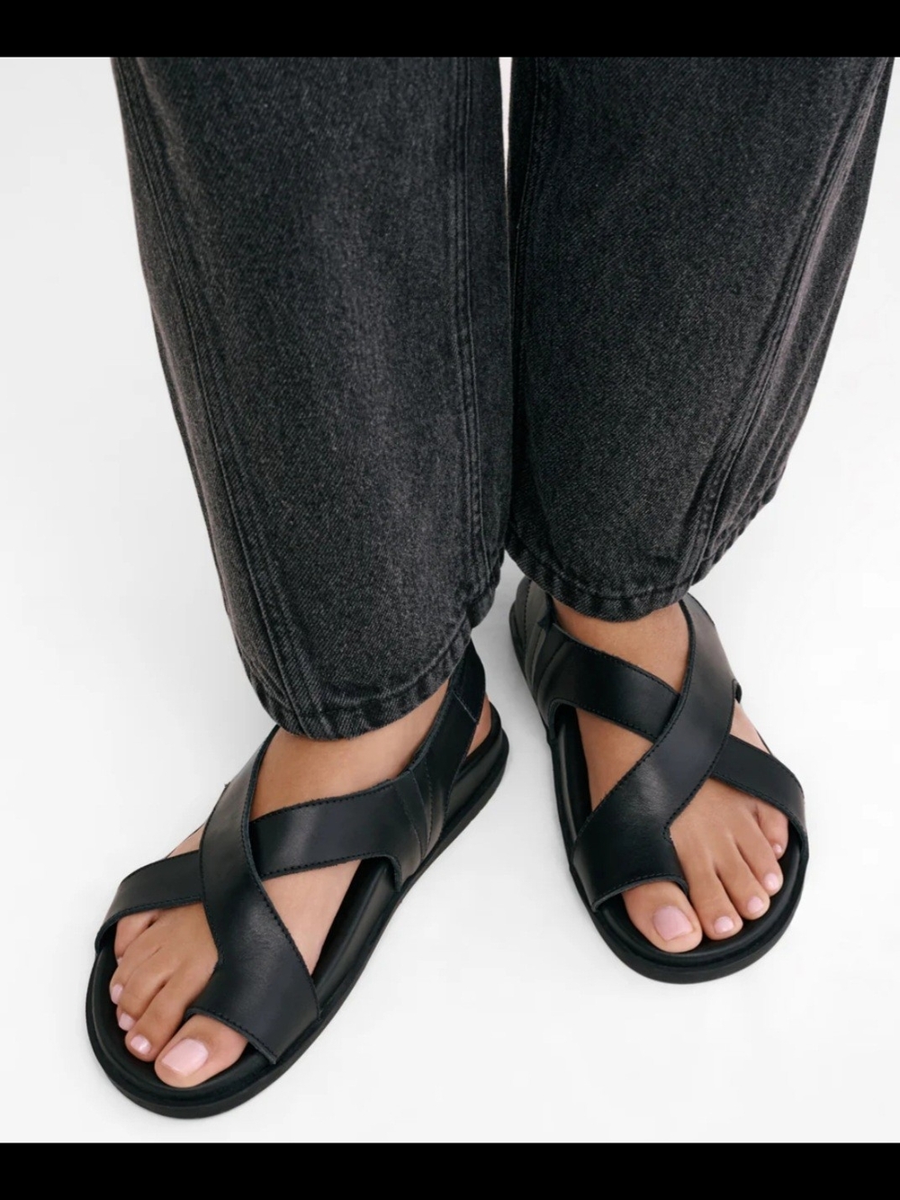 Marcella Woodward Women's Black Cross-Strap Leather Sandals SZ 8